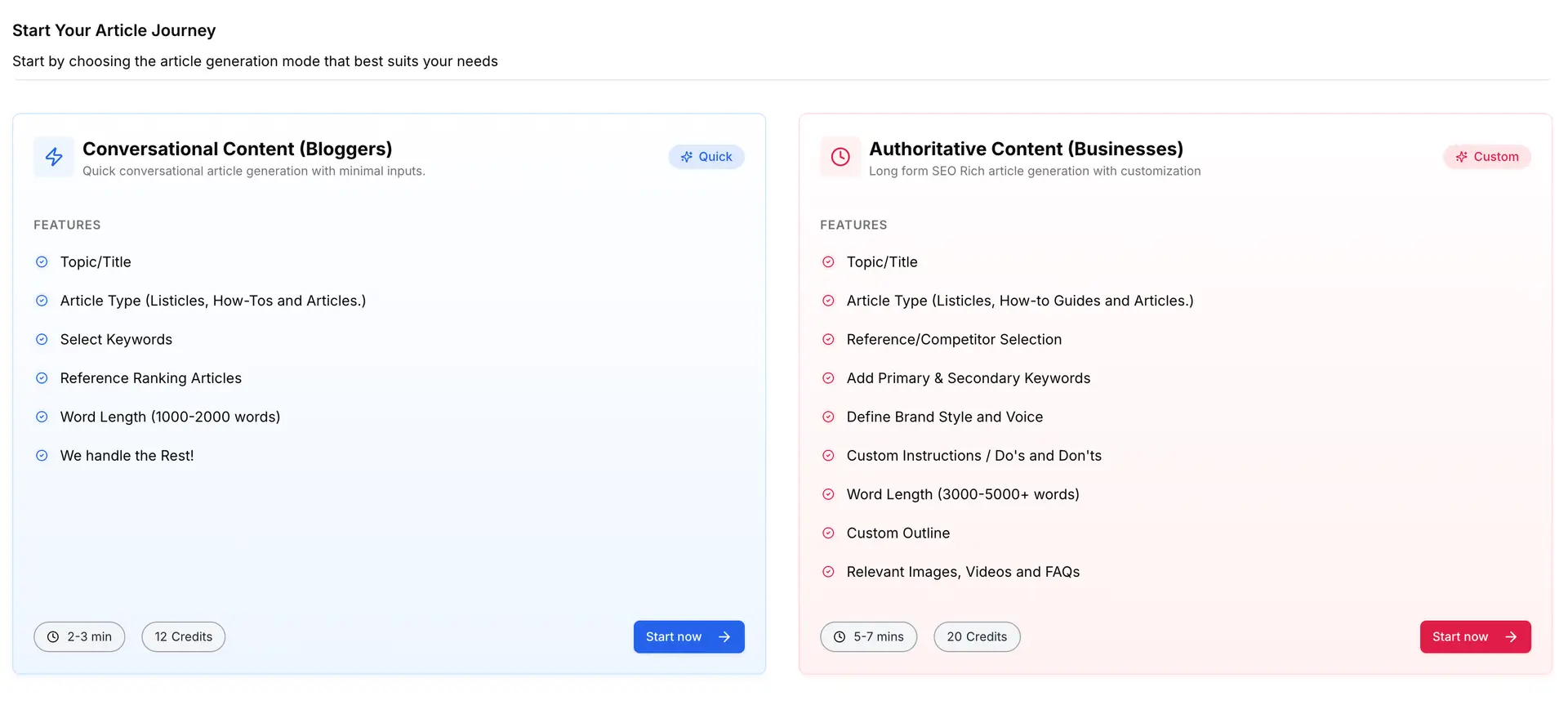 Conversational and Long Form Articles in Keywordly