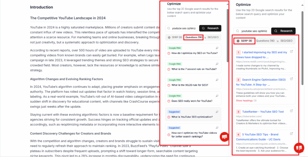 seo content optimization - serp research