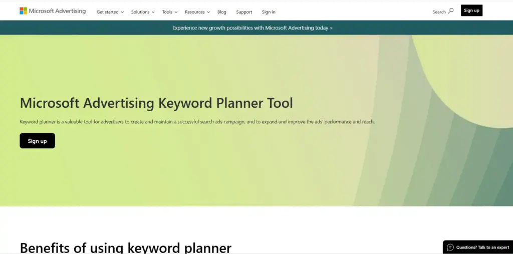 Microsoft Advertising Keyword Planner